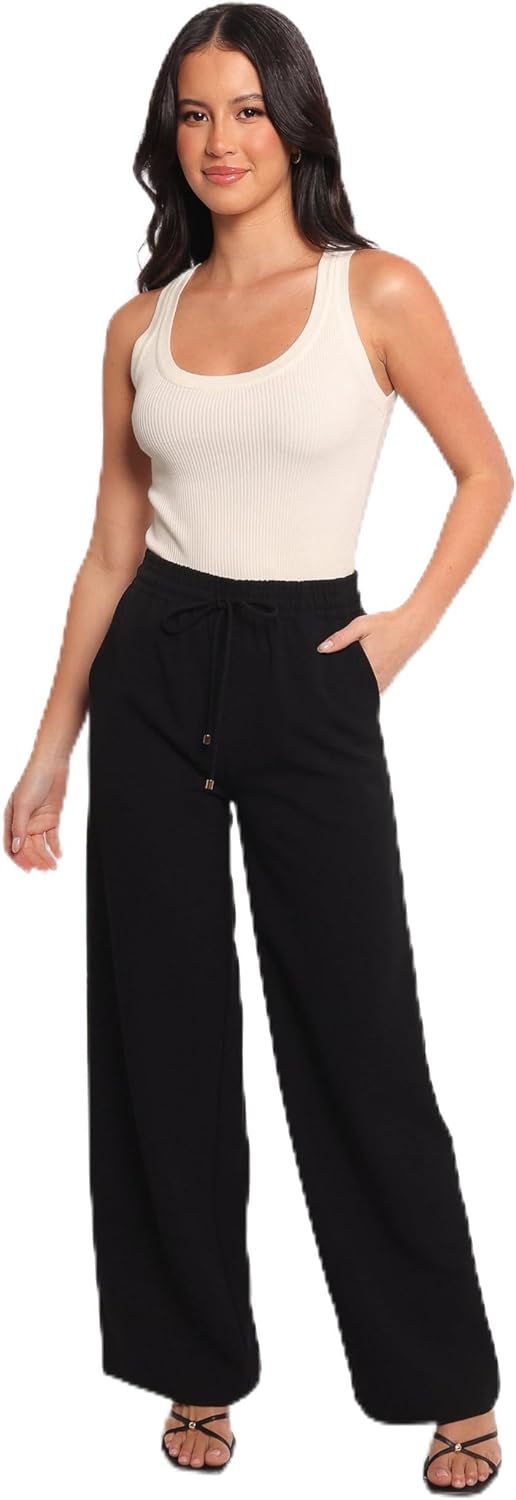 Petal & Pup Women's Cinch Wide Leg Crepe Pant Black
