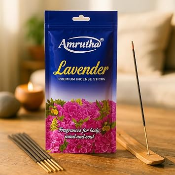 Lavender Incense Sticks for Meditation, Healing, Yoga, Positivity and Relaxation with 1 Wooden Incense Stick Holder - 70-75 Sticks, 120g, Made up of Natural Organic Ingredients, Hashcart