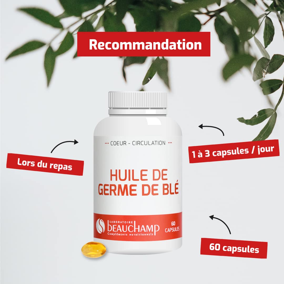 Complément alimentaire HUILE DE GERME DE BLÉ - 60 capsules - Maintient un taux normal de cholestérol - Antioxydant - Développé en France