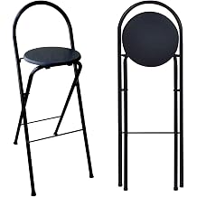 Folding Bar Stools with Backrest Adjustable Height 60/65/70/75cm Max Load 125kg Compact Kitchen Counter Chairs Portable Black Foldable Stools for Home & Bar