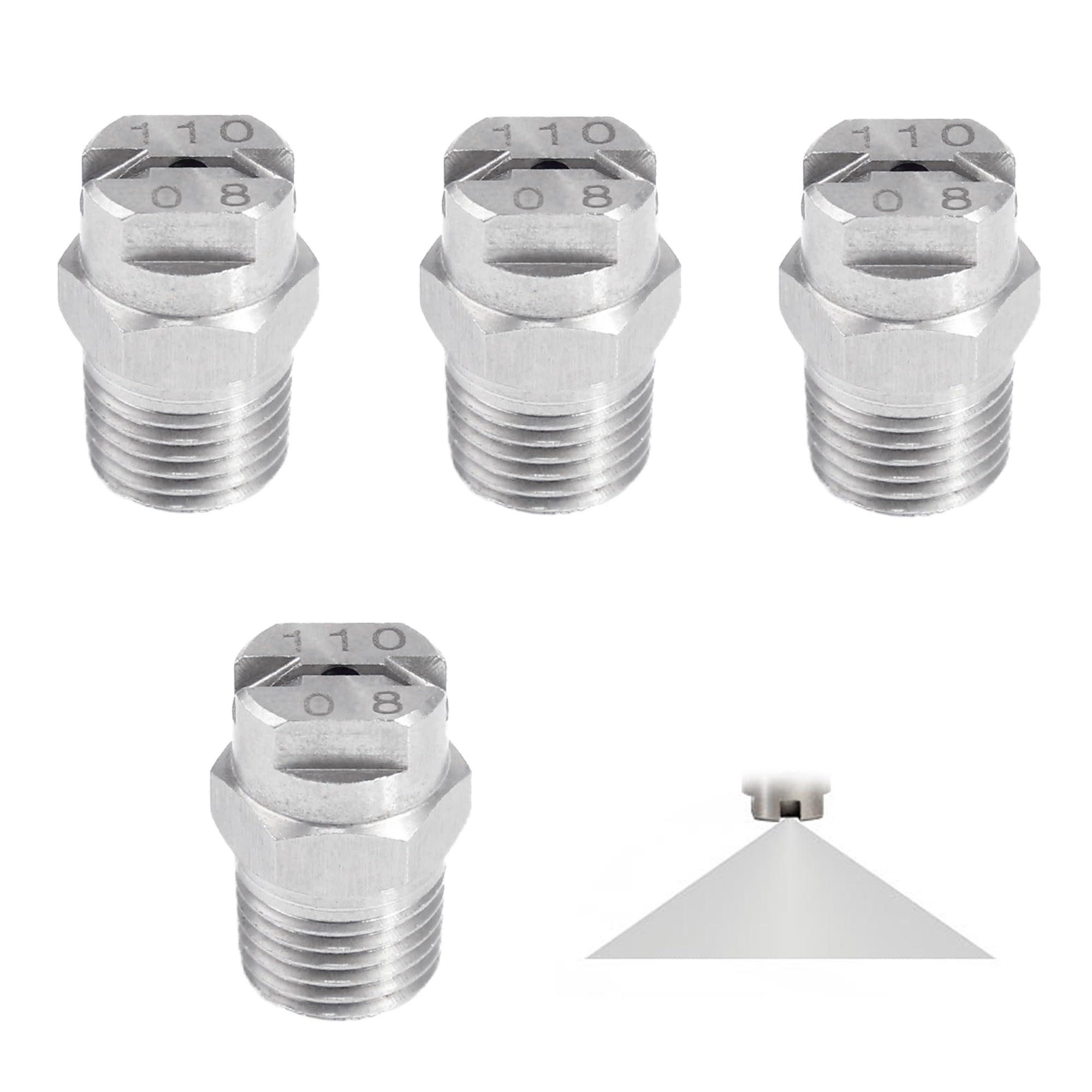 4 szt. Końcówka dyszy ze stali nierdzewnej 110 stopni, dysza z otworem 1,8 mm, gwintowane złącze 1/4", dysza rozpylająca wysokociśnieniowa do czyszczenia mgły ciśnieniowej akcesoria do mycia (110