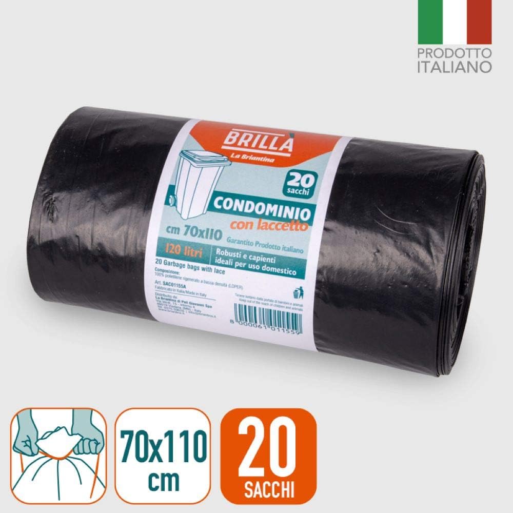 La Briantina Black Condo Bin Bags, Large Size 70 x 110 cm, Capacity 120 Litres, Pack of 20
