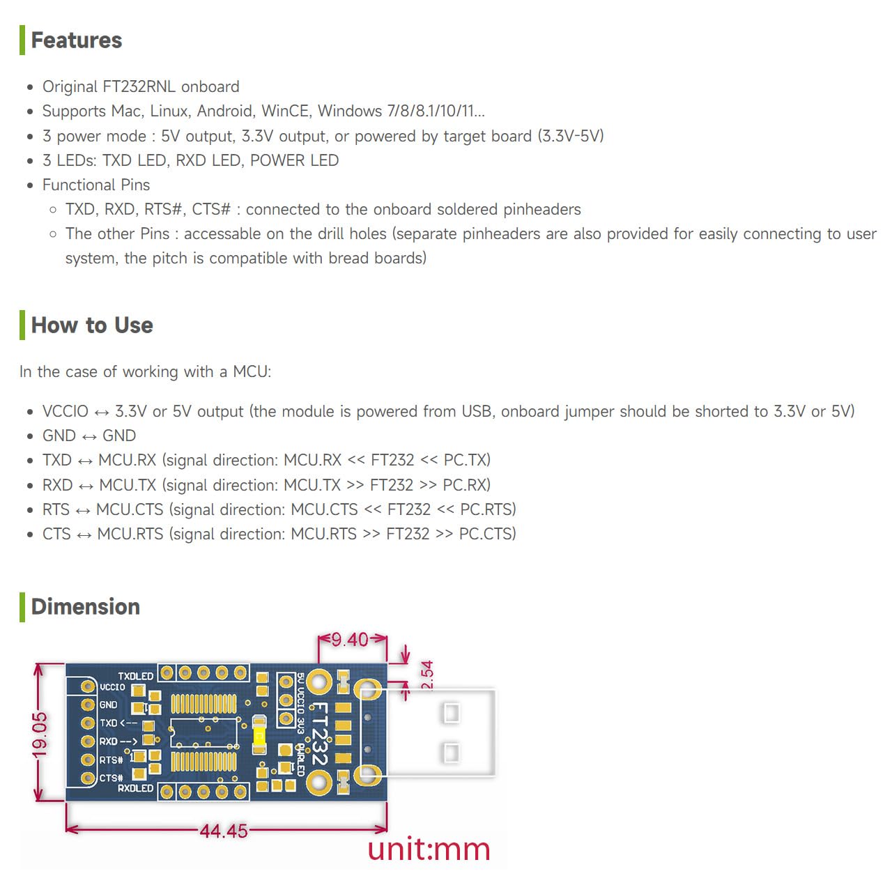 Waveshare FT232 - Scheda USB UART (tipo C) USB a UART (TTL), modulo di comunicazione, connettore USB-C compatibile con livello logico 3,3 V/5 V