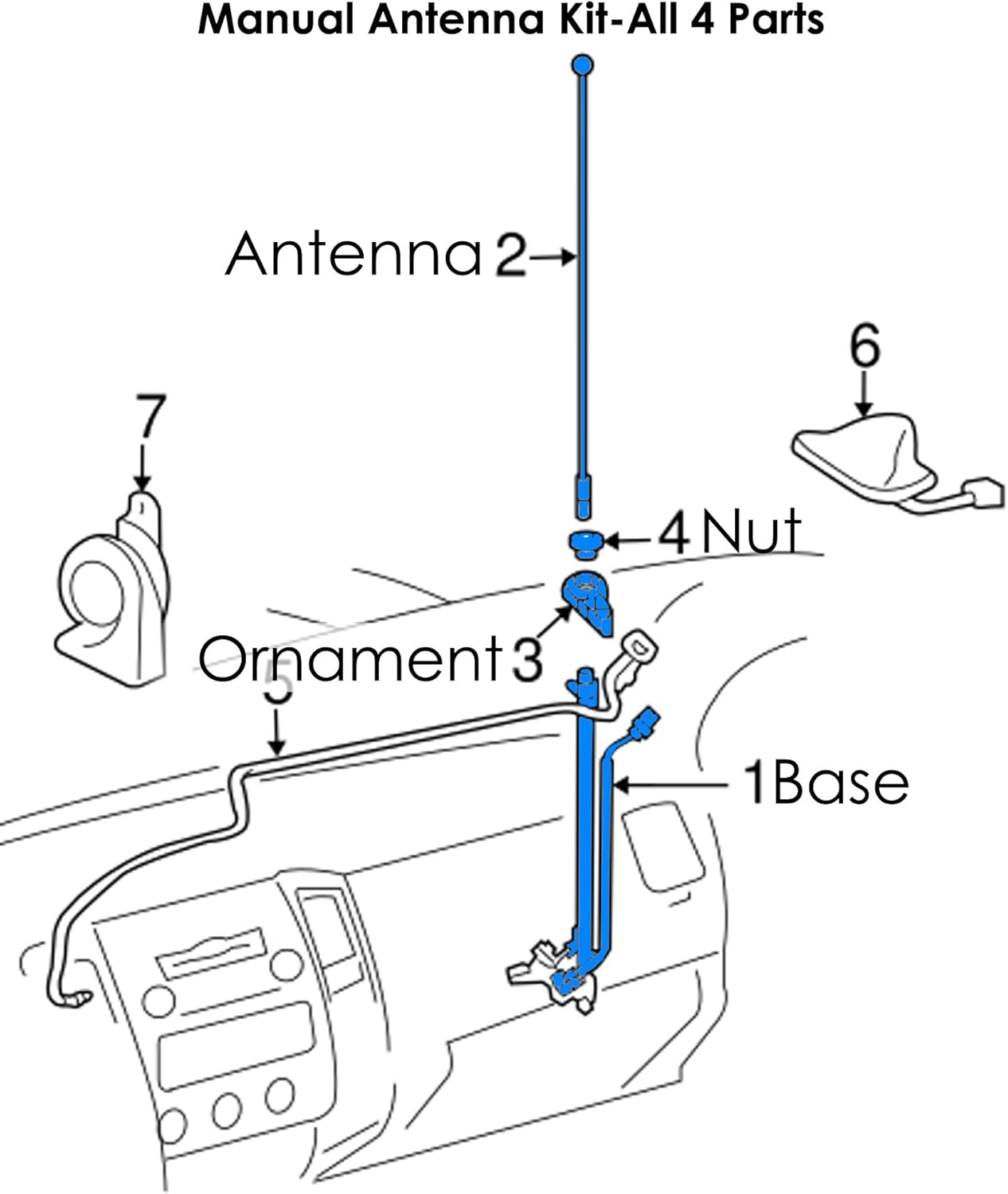 Antenna Assembly Manual Type Fits for Toyota Tacoma 2005-2015, All in One Antenna Repair Kit with Antenna & Nut & Base & Ornament