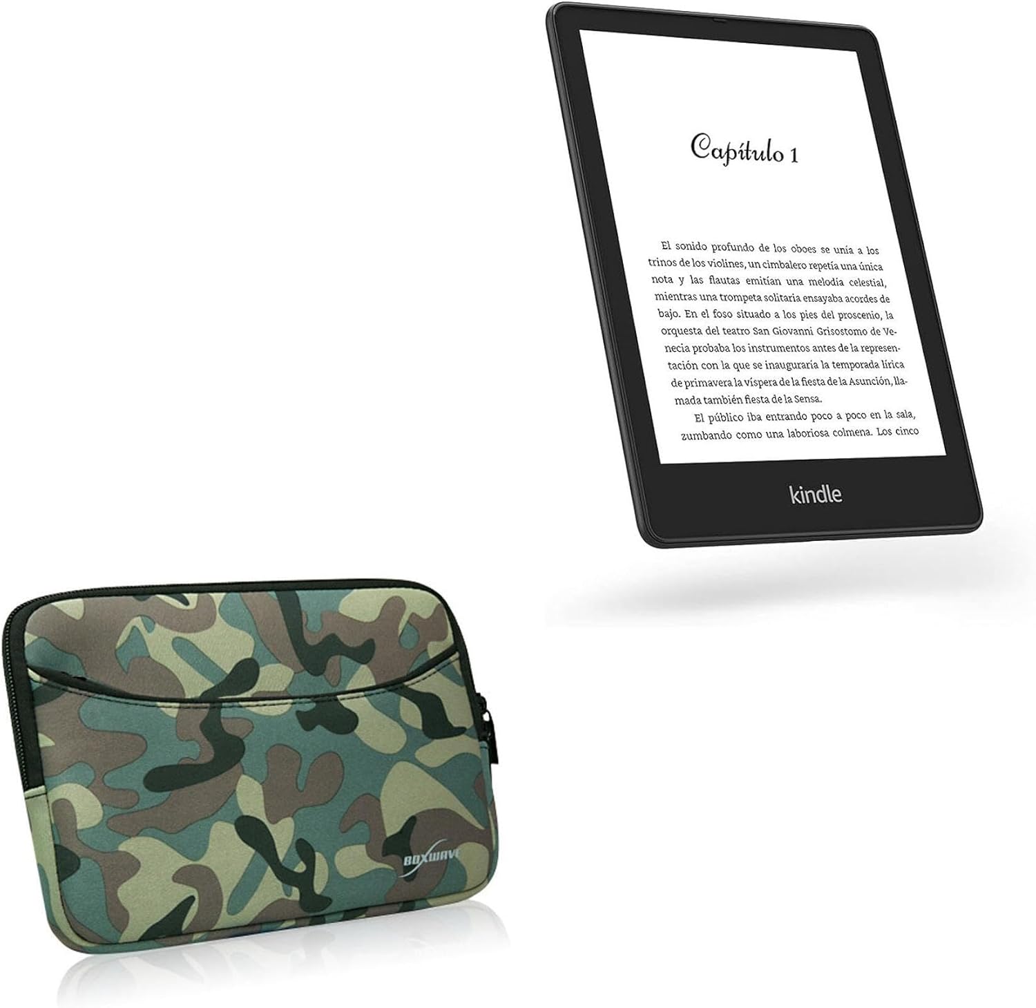 BoxWave Case Compatible with Amazon Kindle Paperwhite Signature Edition (11th Gen) - Camouflage Suit with Pocket, Neoprene Camo Suit Zipper Pocket for Storage