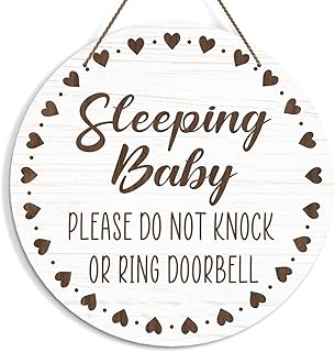 Baby Sleeping Sign for Front Door, Do Not Knock or Ring Doorbell Door Decorations, Rustic Wooden Hanging Sign for Farmhouse Porch Nursery, Wood Door Hanger for Outdoor, Kids Room Wall Decor -37