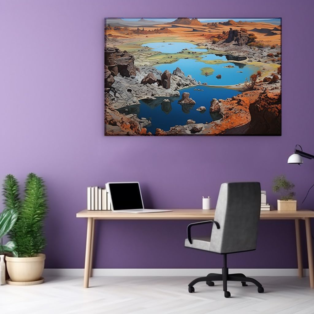 Canvas for Living room. Desert Oasis Serenity: Capturing Tranquility in Oil, 27 x 18 inch Canvas Wall Art - Contemporary Masterpieces - Modern Home Decor