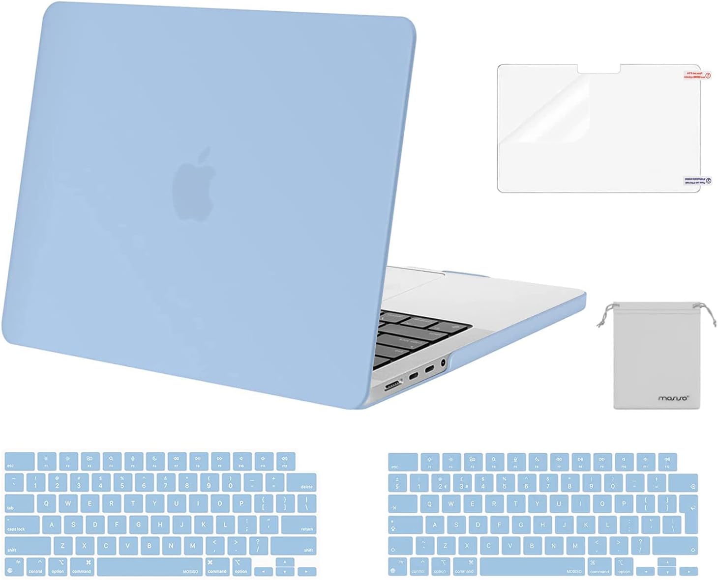 MOSISO Compatible with MacBook Pro 14 inch Case 2025-2021 A2442 M1 Pro/Max with Liquid Retina XDR Display, Plastic Hard Shell&Keyboard Skin(EU&USA version)&Screen Protector&Storage Bag, Air Blue
