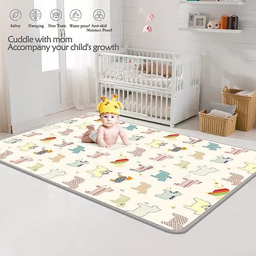 Miniatura 3 de HONLONE Tapete de juego para bebé, reversible, plegable, de espuma, para bebé, sin BPA, para el suelo, tapete de juego para bebés con bolsa de viaje