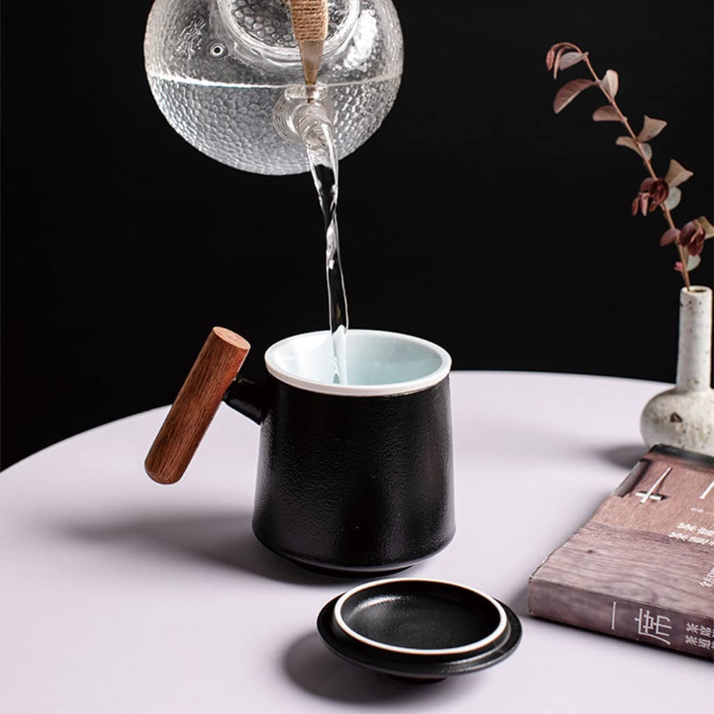HSQMA Teebecher Mit Deckel, Keramik Teetasse Mit Deckel Porzellan Sieb Becher Aus Steinzeug Für Losen Tee Oder Teebeutel 400ml Keramik Teetasse Mit Holzgriff (Color : Blue)