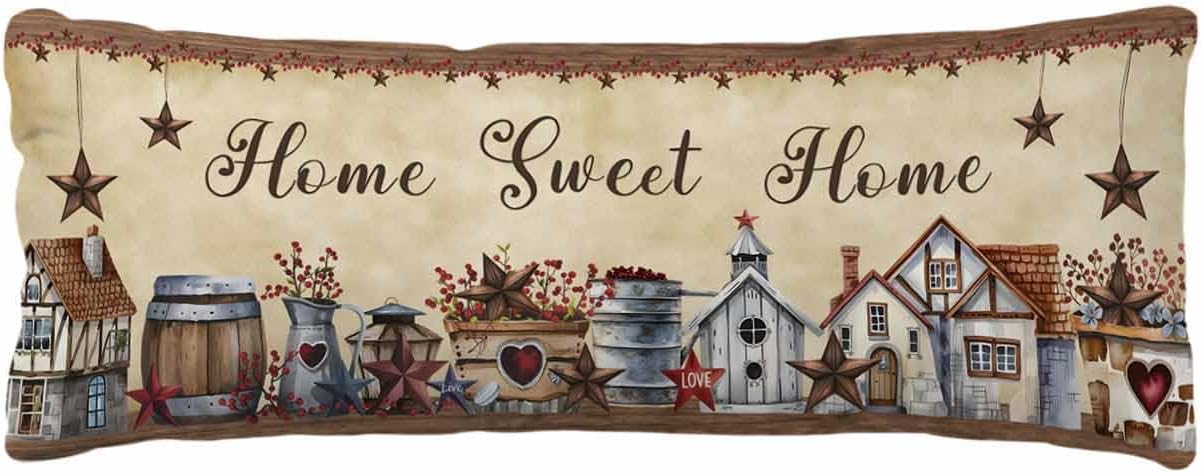 Farm Long Pillow Cover 20x60, American Country Barn Star Vintage Berry Brown Decorative Reversible Pillowcase with Zipper for Sofa Couch Bed Living Room, Lightweight Throw Pillow Sham Case Protectors,