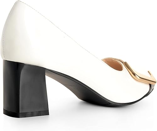 Vista 3 de ANN CREEK Zapatos de tacón bajo para mujer, zapatos de oficina elegantes de dos tonos, punta cuadrada, tacón grueso de 2.4 pulgadas, sin cordones