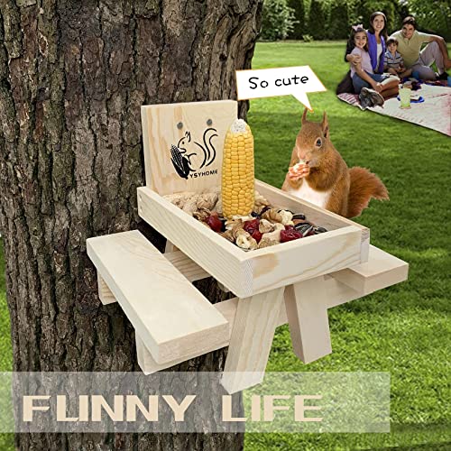 Squirrel Feeder for Outside and Garden, Funny Squirrel Picnic Table Feeder with Corn Cobs Holder and Peanut Tray, Squirrel Gifts for Squirrel and Chipmunk Lovers, Easy to Install - Thumbnail 3