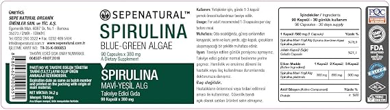 Sepe Natural Spirulina | Mavi Yeşil Alg | 90 Kapsül x 380 mg | Tek İçerikli Bitkisel Takviye
