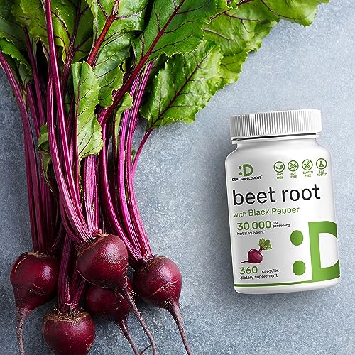 Beet Root Capsules 30000mg Per Serving, 360 Count, with Black Pepper Extract – Enhanced Absorption, Pure Beet Root Powder Source