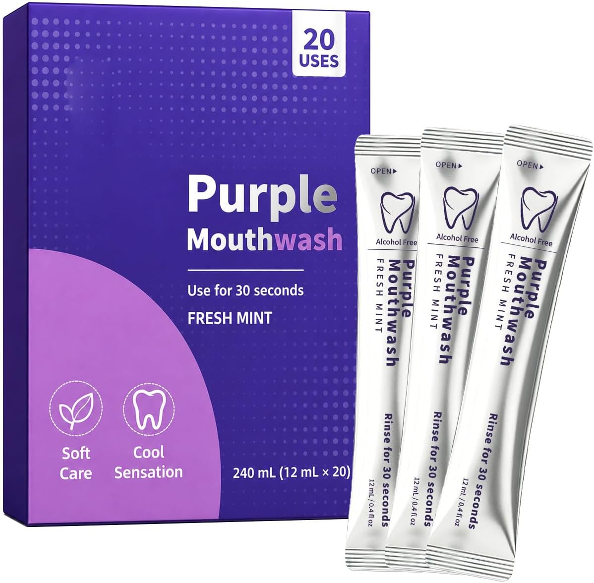 Purple Mouthwash Sachets with Purple Pigment Formula, 20 Count