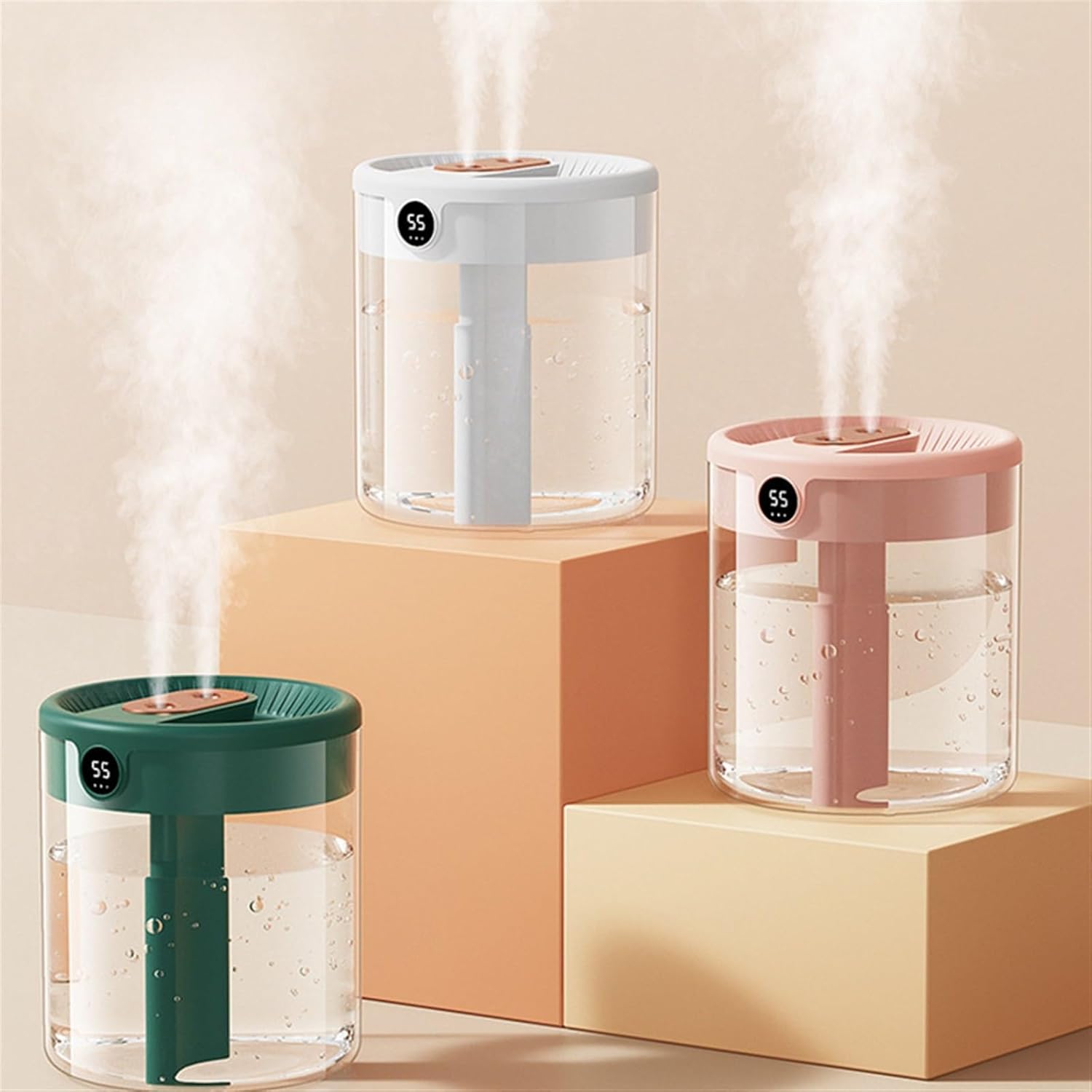 2L Double Nozzle Air Humidifier with LCD Humidity Display Large Capacity Aroma Essential Oil Diffuser for Home Bedroom Mist Humidifier (Color : B2- Ordinary) (B3 Ordinary)