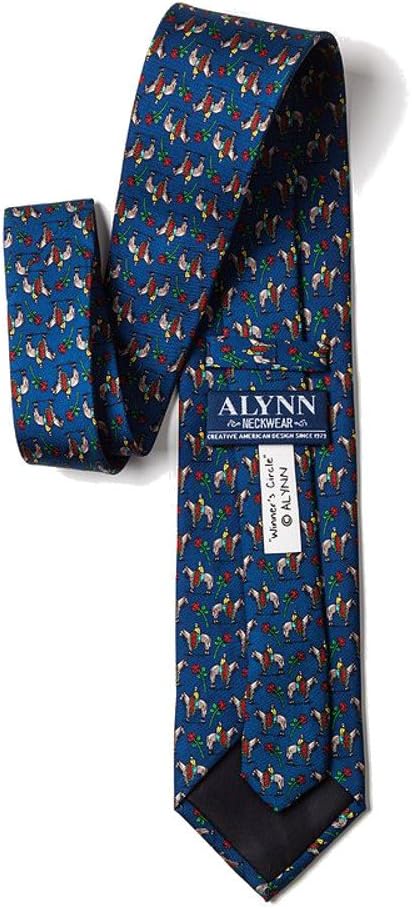 Alynn Men's 100% Silk Blue Derby Winner's Circle Horse Racing Necktie Tie Neckwear