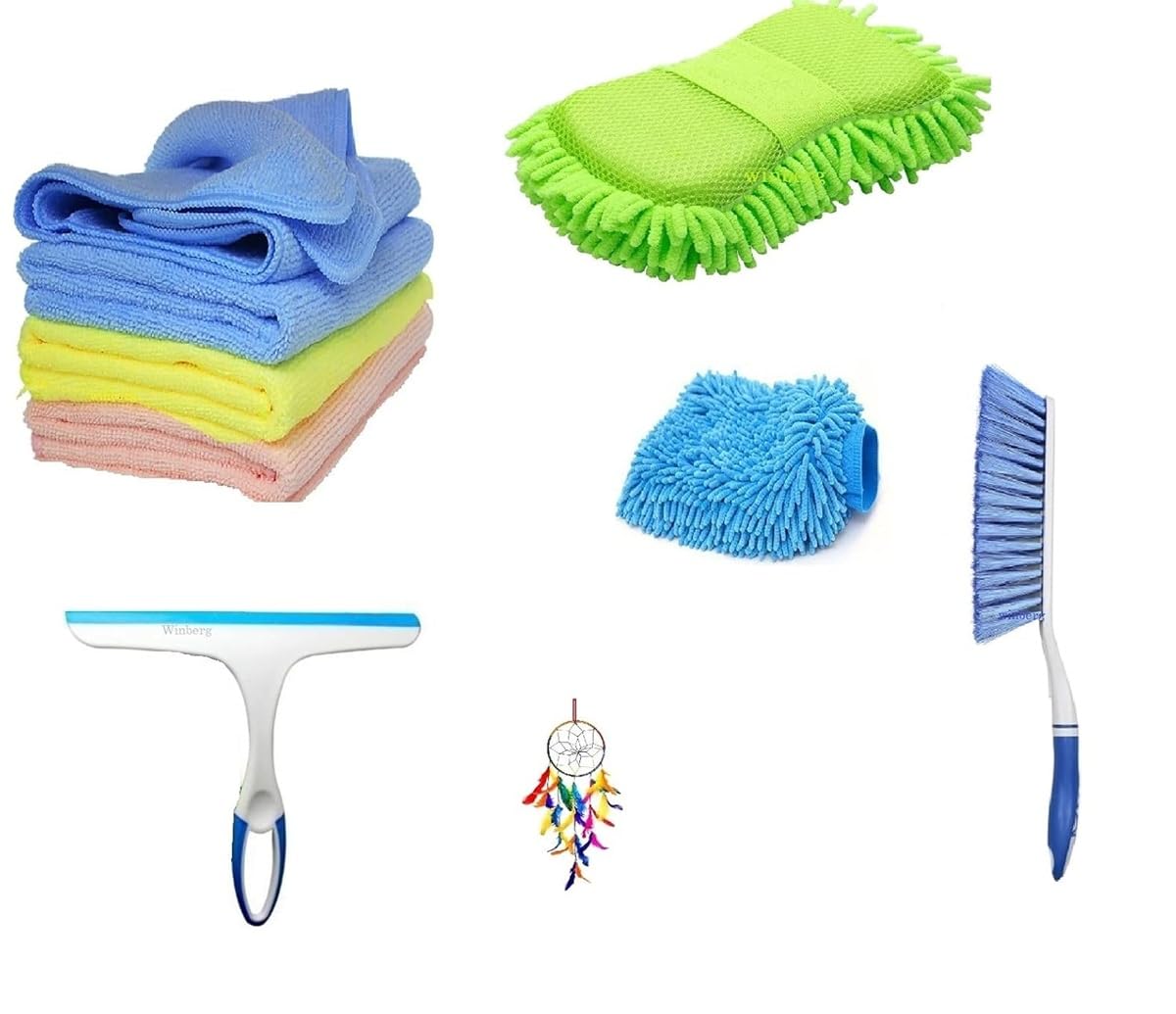 Winberg ® Car Cleaning Combo Pack Microfiber Towel 3 pcs 1 Carpet Brush 1 Washing Scurb Microfibre Gloves full Interior and Exterior Cleaning Kit – CarCLNG06