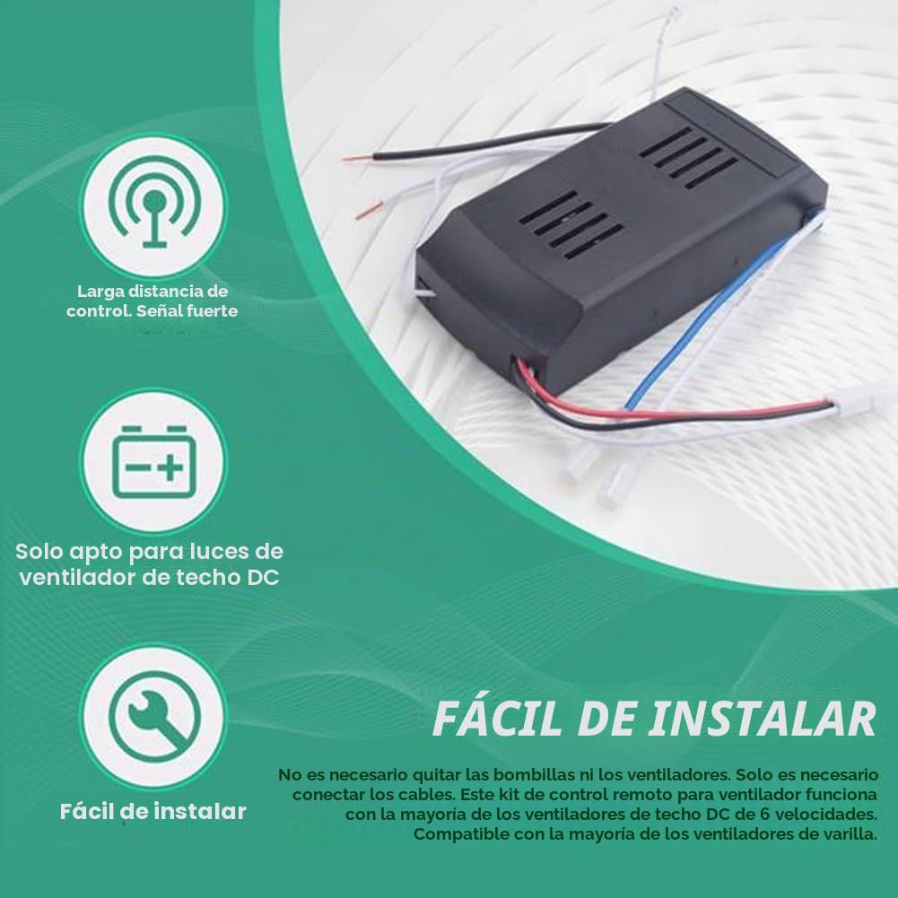 Kit de Mando a Distancia Universal para Ventilador de Techo 40W con Función de Temporización a 6 Velocidades para el Reemplazo de los Mandos a Distancia de los Ventiladores de Techo DC y las