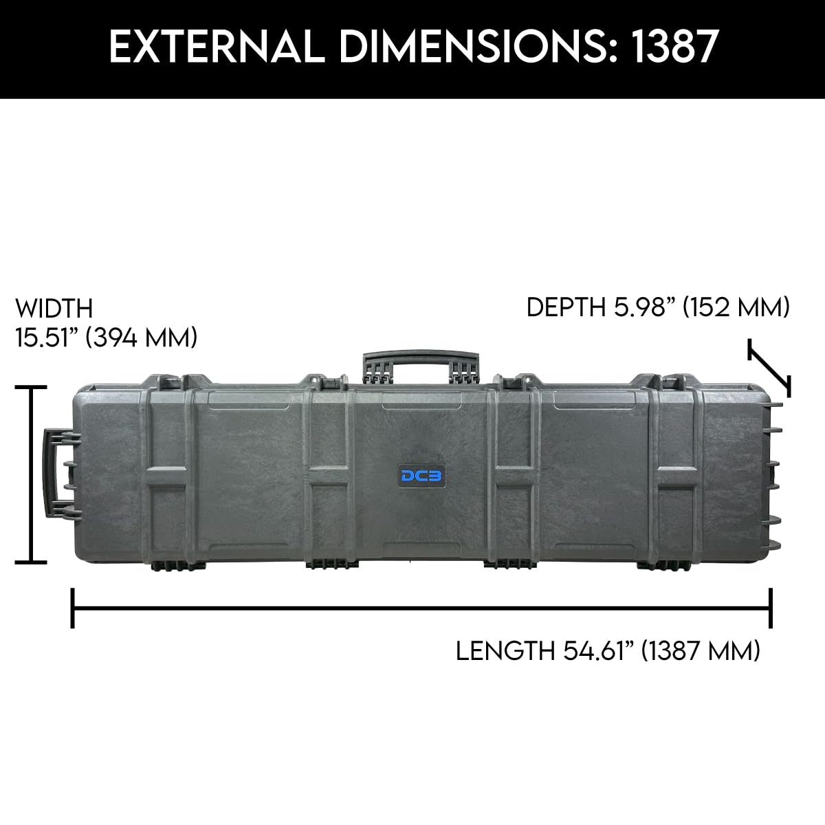 DCB Cases - Element 1387 | 54 Inch Tactical Rifle Hard Case | IP67 Waterproof | Customizable Pluck Foam Insert | Foldable Handle | Resin-Reinforced Injection Molded Plastic | 6 Latch System