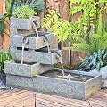 Tankana Water Fountain Outdoor Garden - Waterfall Feature Indoor Tiered Freestanding Cascade Fountains Concrete Artistry LED Lights for Patio Yard Pool Home Decor, (32.5 inches Long,Gray)