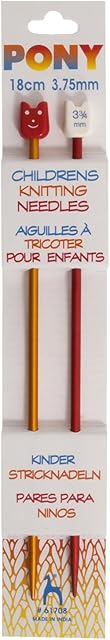 Pony Children's Coloured Knitting Pins: Single-Ended: Anodised Aluminium: 18cm x 3.75mm: Red/Yellow, Multi, 3.75mm