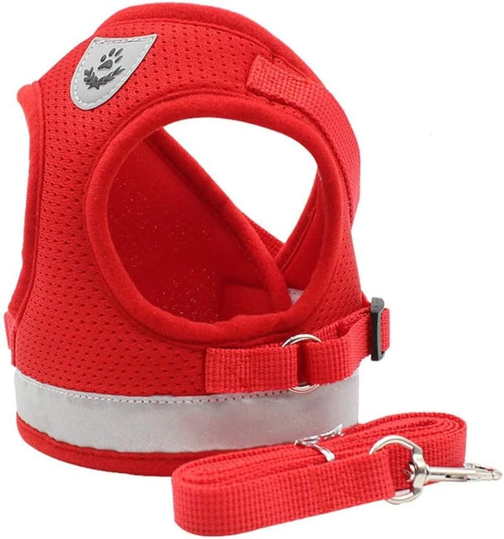 Mumoo Bear Dog Harness for Small Dog Cat, No Pull Step-in Soft Mesh Padded Vest Harness Leash Set with Reflective Stripe and Logo, Puppy Dog Lead for Daily Walking Running Training - (Red, M)