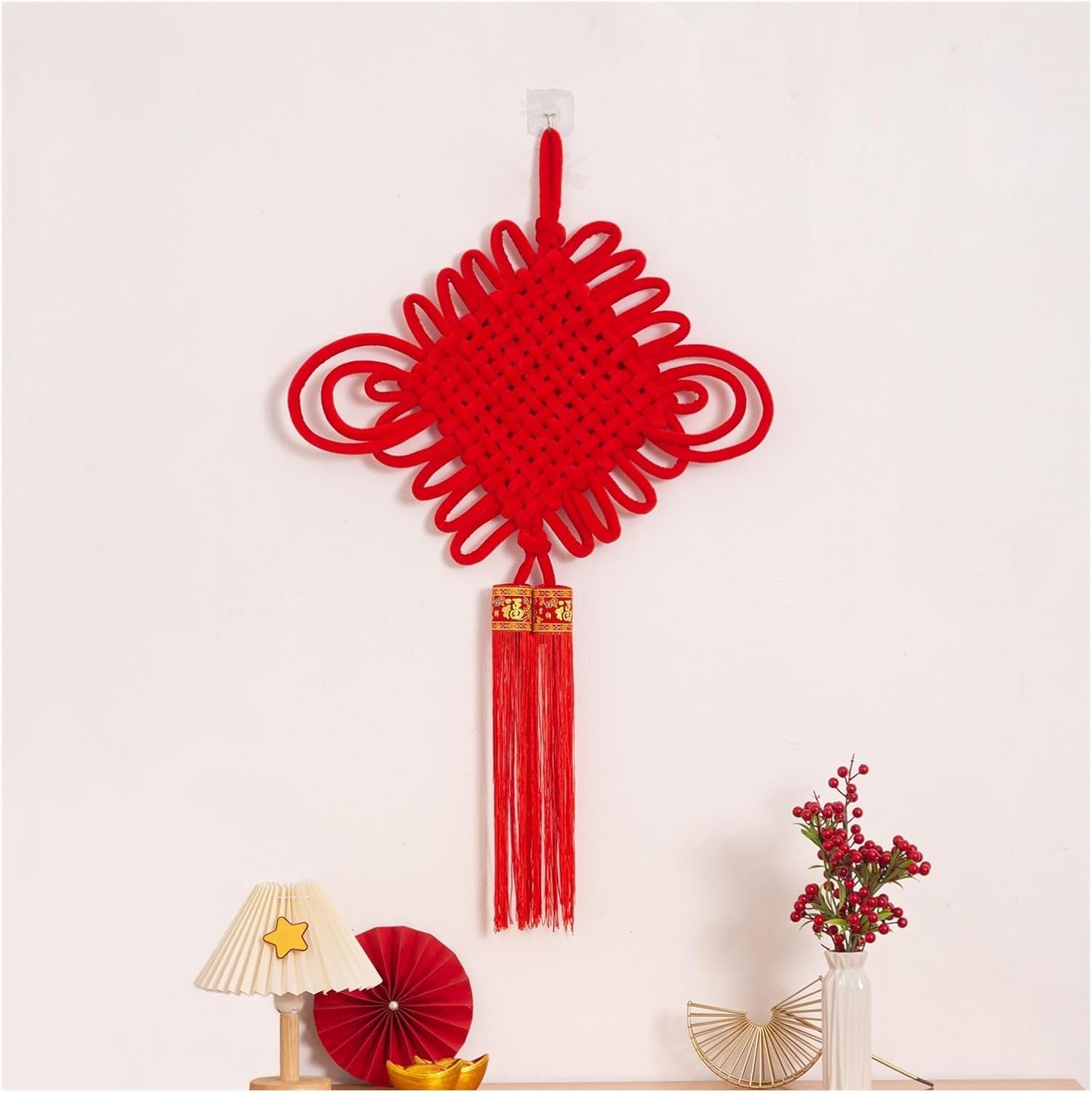 Chinese Tassel Red Flannel Chinese Knot Tassel, Hanging Ornament for Lunar Year Spring Festival Party Decor Red Chinese Knots Hanging Ornament (Color : Type E) (Type C)