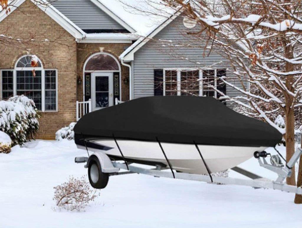 Waterproof Runabout Boat Cover for Bayliner 175 Bowrider, Trailerable Boat Cover,Center Console Boat Cover Kayak Cover,Fits V-Hull Fishing Bass Boat,C Blue