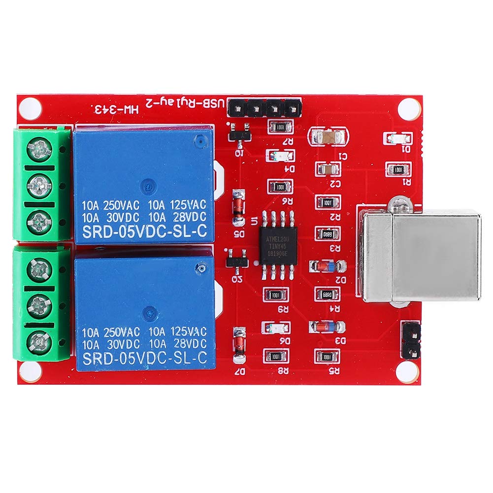 2 Channel USB Controlled Relay Module 5V PCB Board Switch 250V 10A AC 30V 10A DC Compact Design 56.5x40.6mm