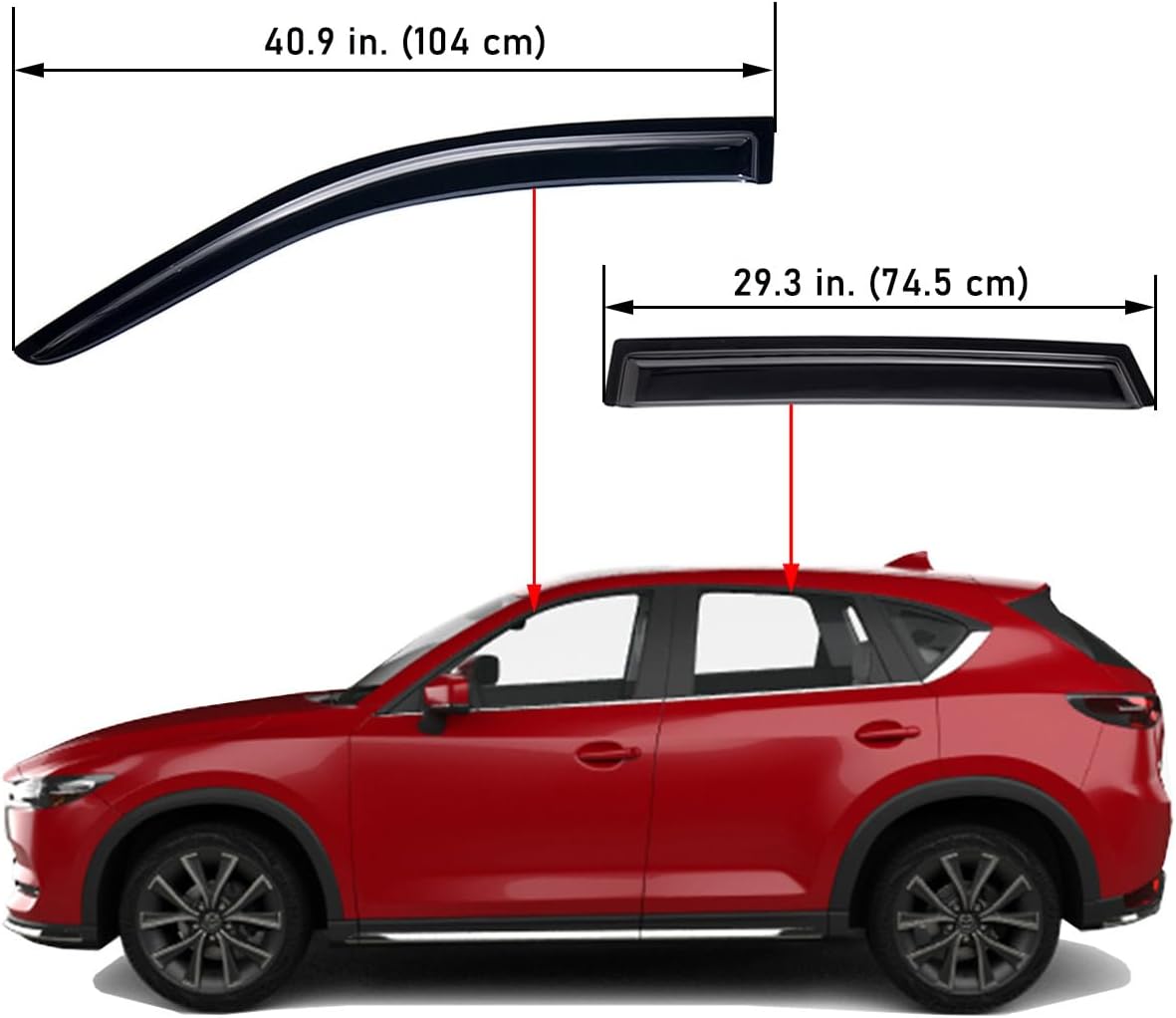 Lightronic Extra Durable Outside-Mount Auto Vent Window Visor, Fits 2017-2025 Mazda CX-5, UV Protection Rain Guard, Original Wind Deflector, No-Drill Easy Install, Dark Smoke, 4-Pcs