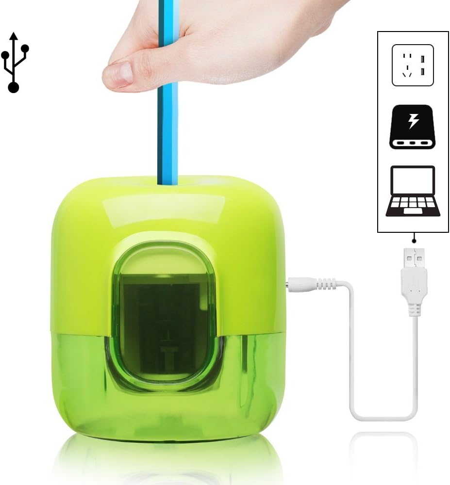 Electric Pencil Sharpener - Dorart Heavy Duty Steel Helical Cutter for No. 2 Standard Graphite & Colored Pencil, USB Power Supply with Auto Stop Feature, Best for School, Home, Office - Green