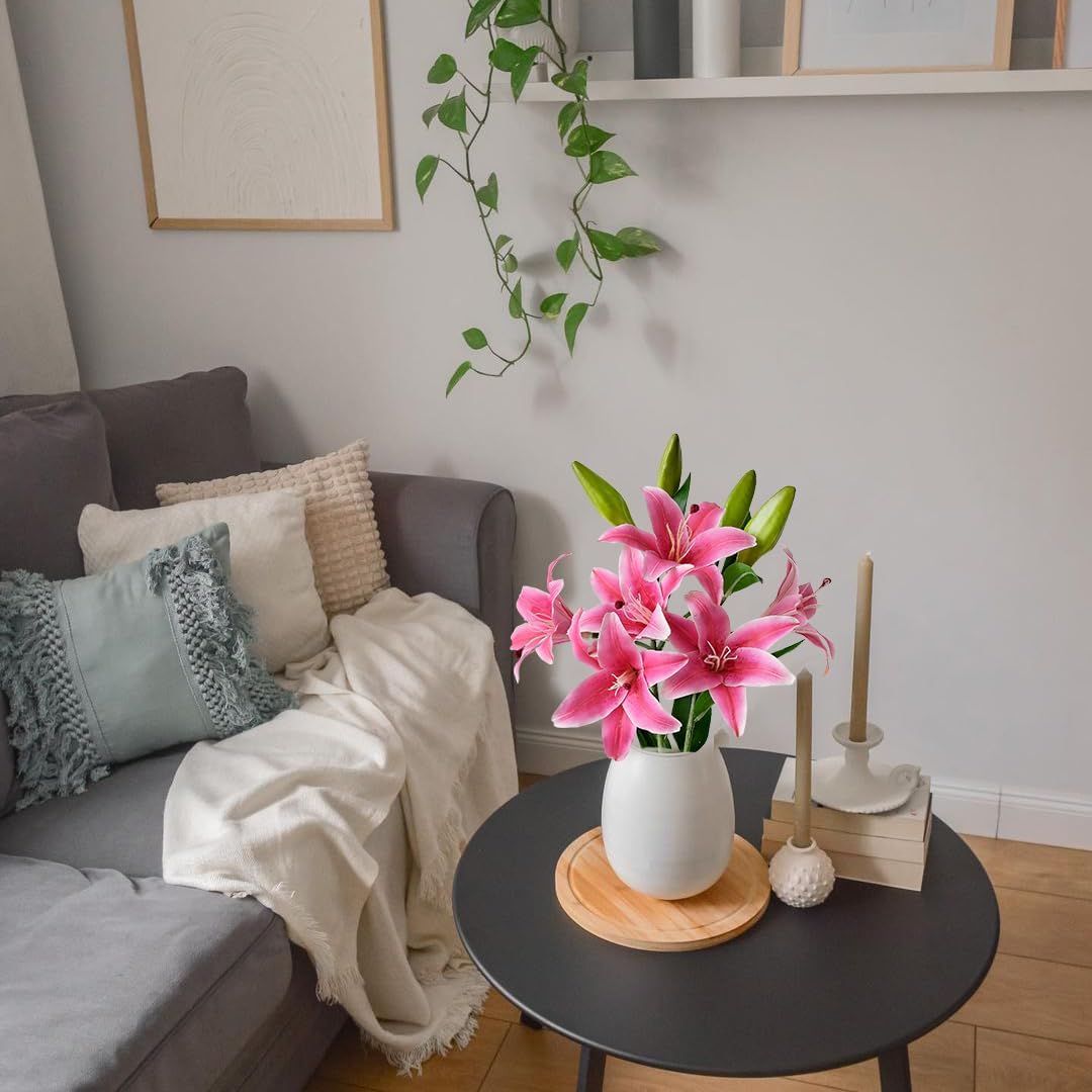 2Pcs 6 Heads Dark Red Lily Artificial Flowers, 28inches Long Stem Latex Real Touch Stargazer Fake Lily Silk Flower for Tall Vase Easter Home Decor Wedding Party Table Centerpieces - Image 3