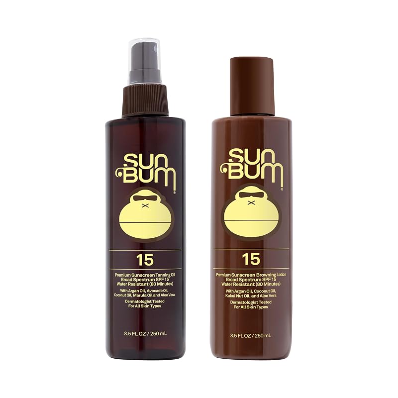 Sun Bum Loção e óleo bronzeador com aloe vera, SPF 15, sem octinoxato e oxibenzona