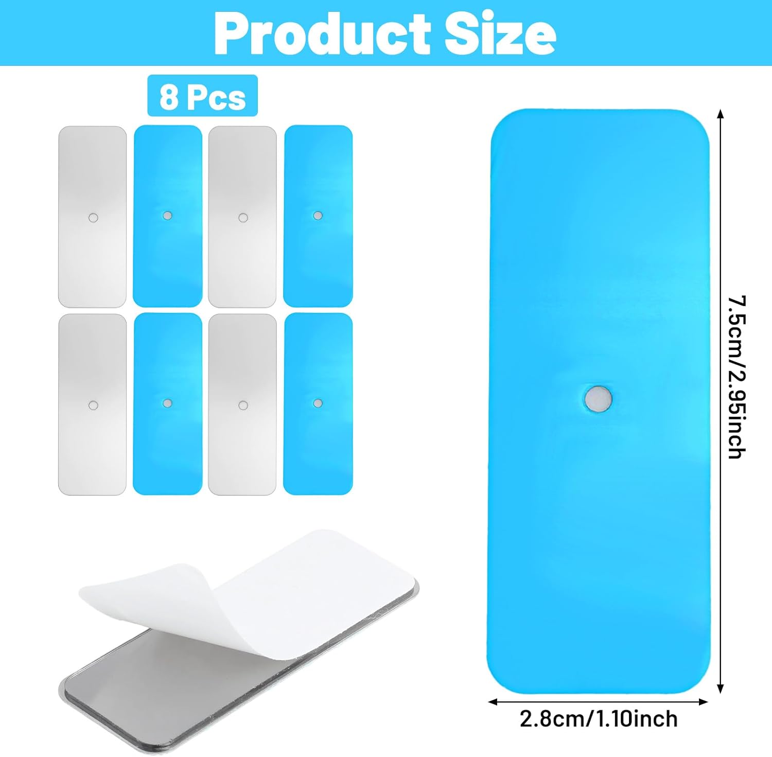 Sliverdew 8 Pack Metal Strips for Magnets Under Cabinet Lights, Replacement Metal Adhesive Backing Plate for Magnets 2.95x1.1 Inch