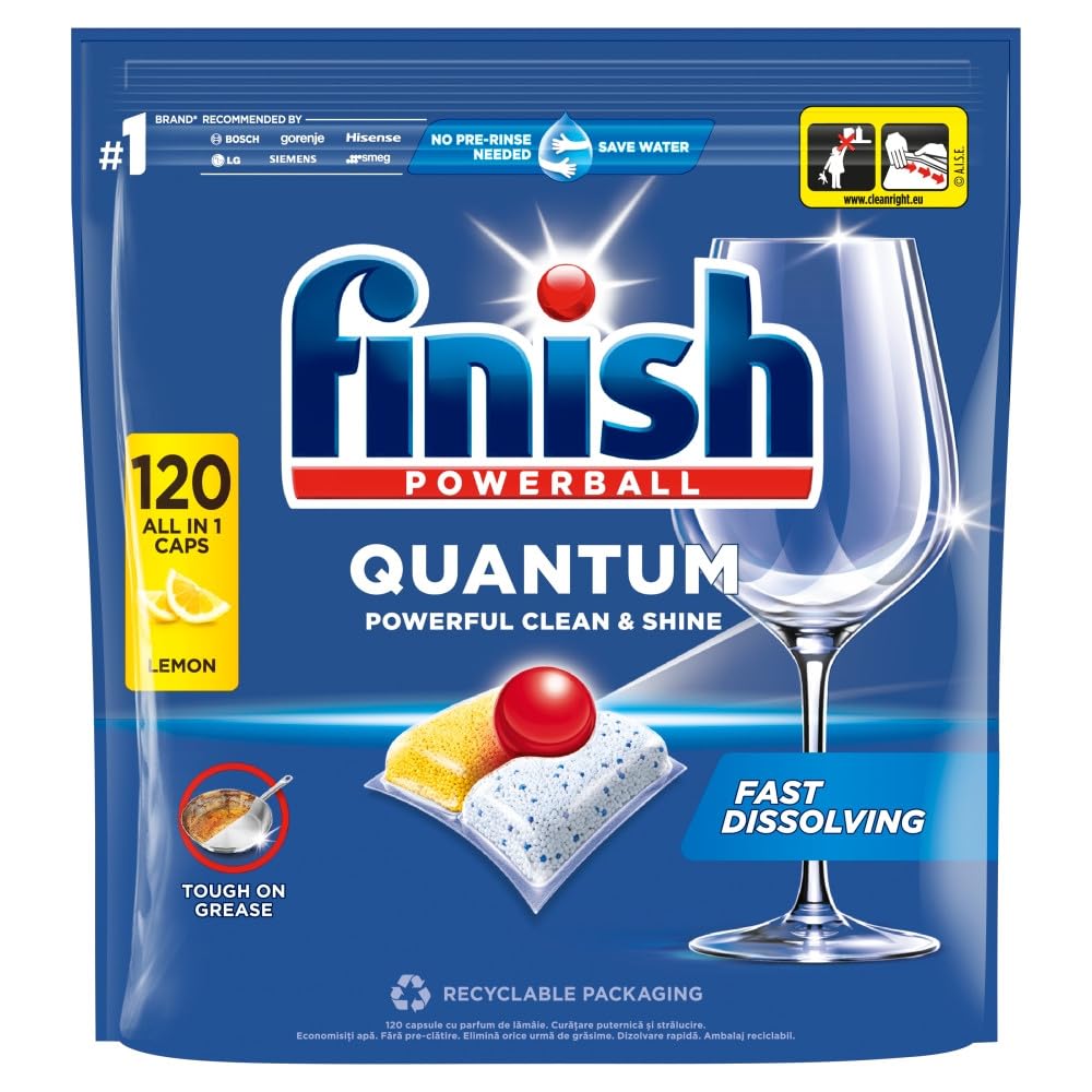 Finish Powerball Quantum – 120 tapas todo en 1 – Citroen Geur – Paquete reciclable