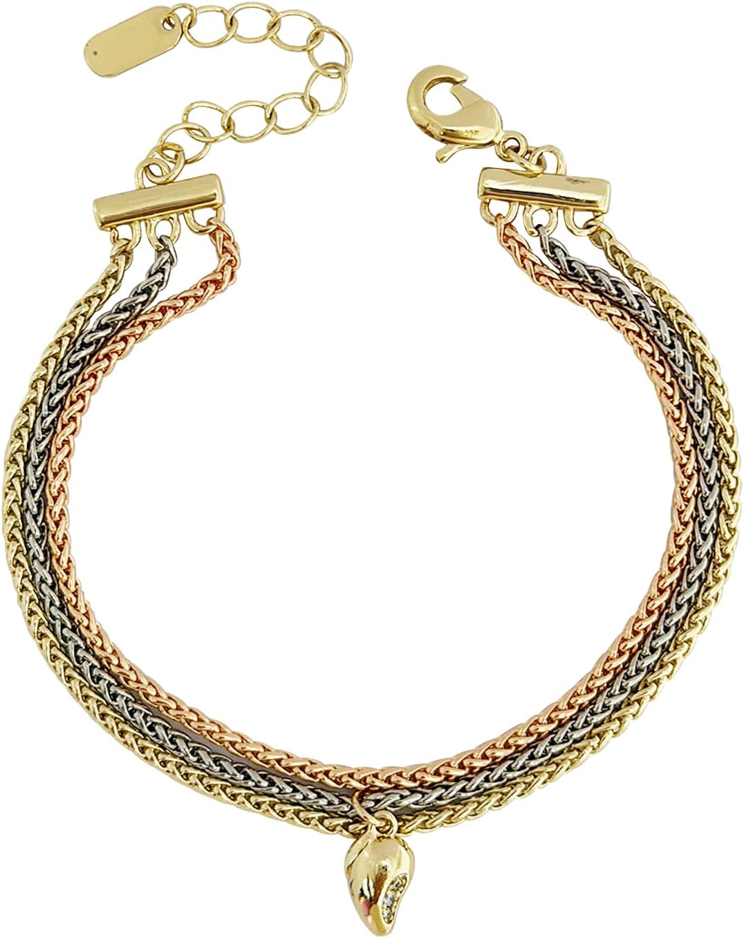 Lepida Tri-Color Layered Rope Chain Bracelet for Women 3 Tone Gold Silver Rose Gold Twisted Chain Charms Bracelet