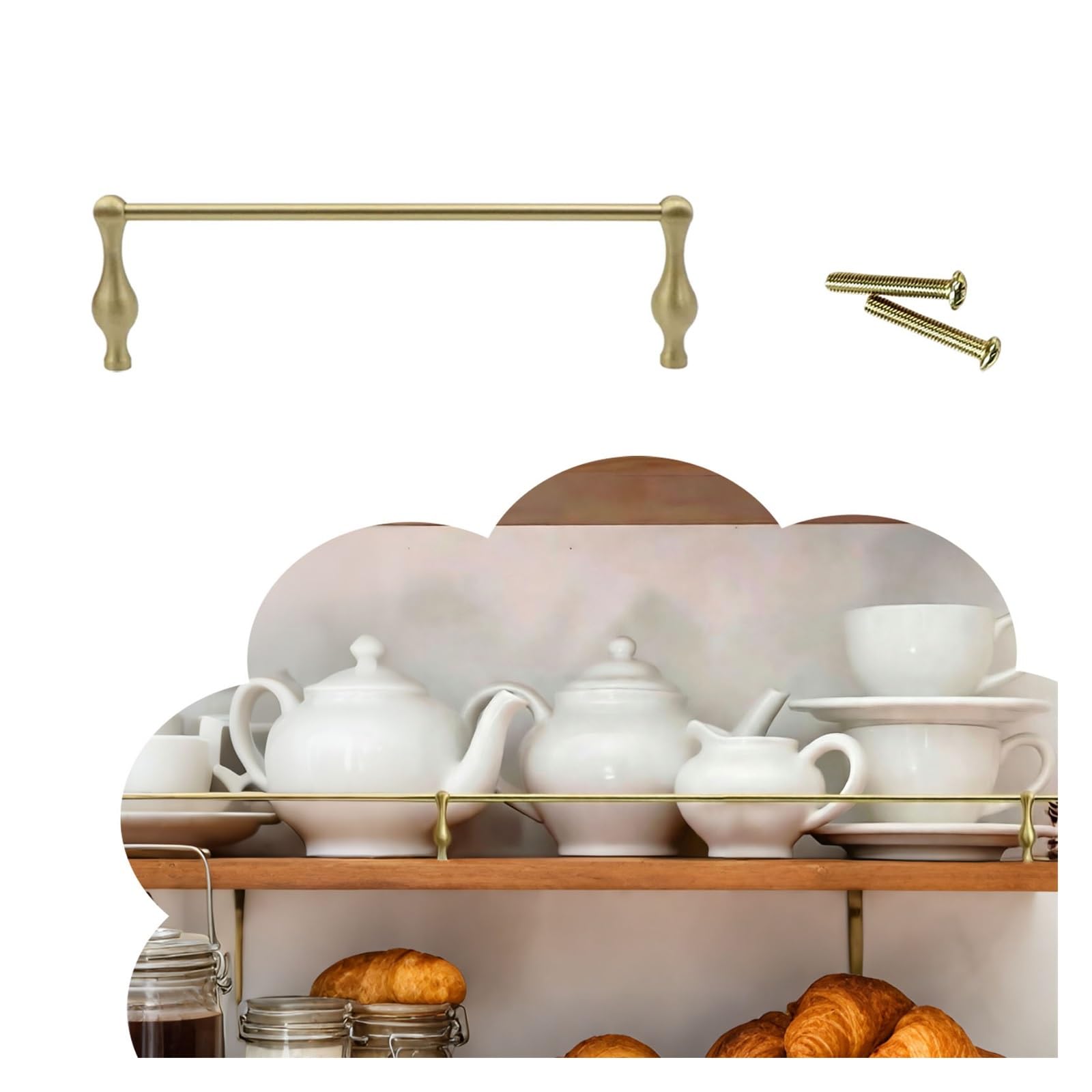 1/2/3 Pcs Pantry Shelf Brass Guard Rail, Kitchen Storage Cabinet Guardrail Bar, Anti-Fall Fence Set Enclosure Shoe Rack/Bookcase/Closet(1pc,15in/38cm)