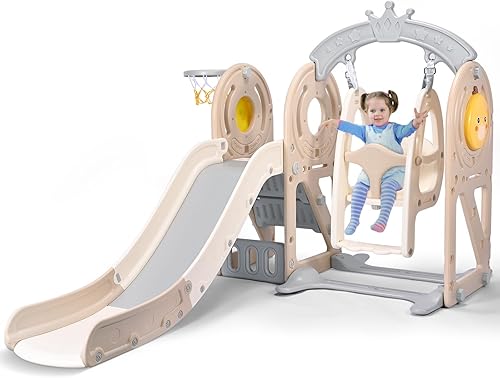 Lischwert Tobogán 3 en 1 para niños con escalador, columpio, juego de tobogán independiente para niños, regalo para niños pequeños, para interiores