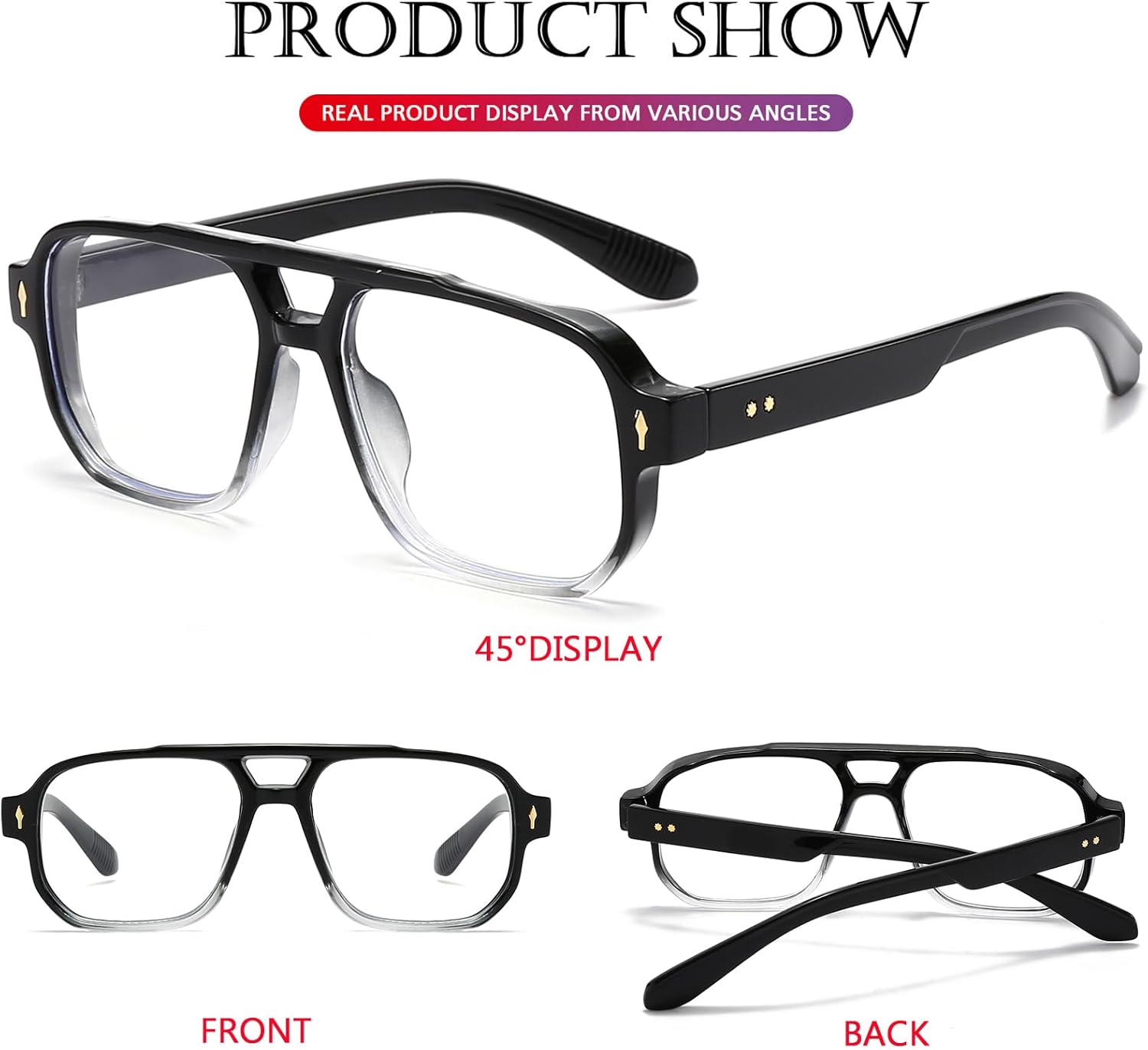 PORADAY Blue Light Blocking Glasses for Women Men 70s Retro Square Aviator Eyeglasses Rectangle Computer Eyewear - Image 6