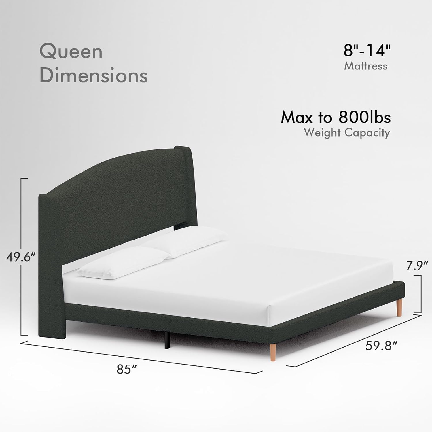 Kelway Queen Bed Frame with Elegant Wingback Headboard, Upholstered Boucle Platform Bed Soft Cloud Bed with Under Bed Storage, No Box Spring Needed, Grass Green