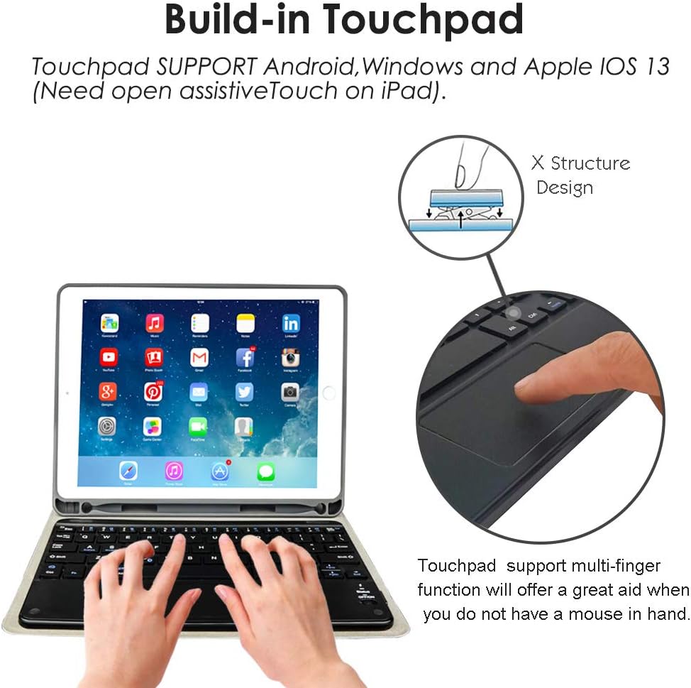 iPad Keyboard Case for iPad mini 4/iPad mini 5 iPad Cover with Keyboard Built-in Touchpad & Pencil Holder (Black)