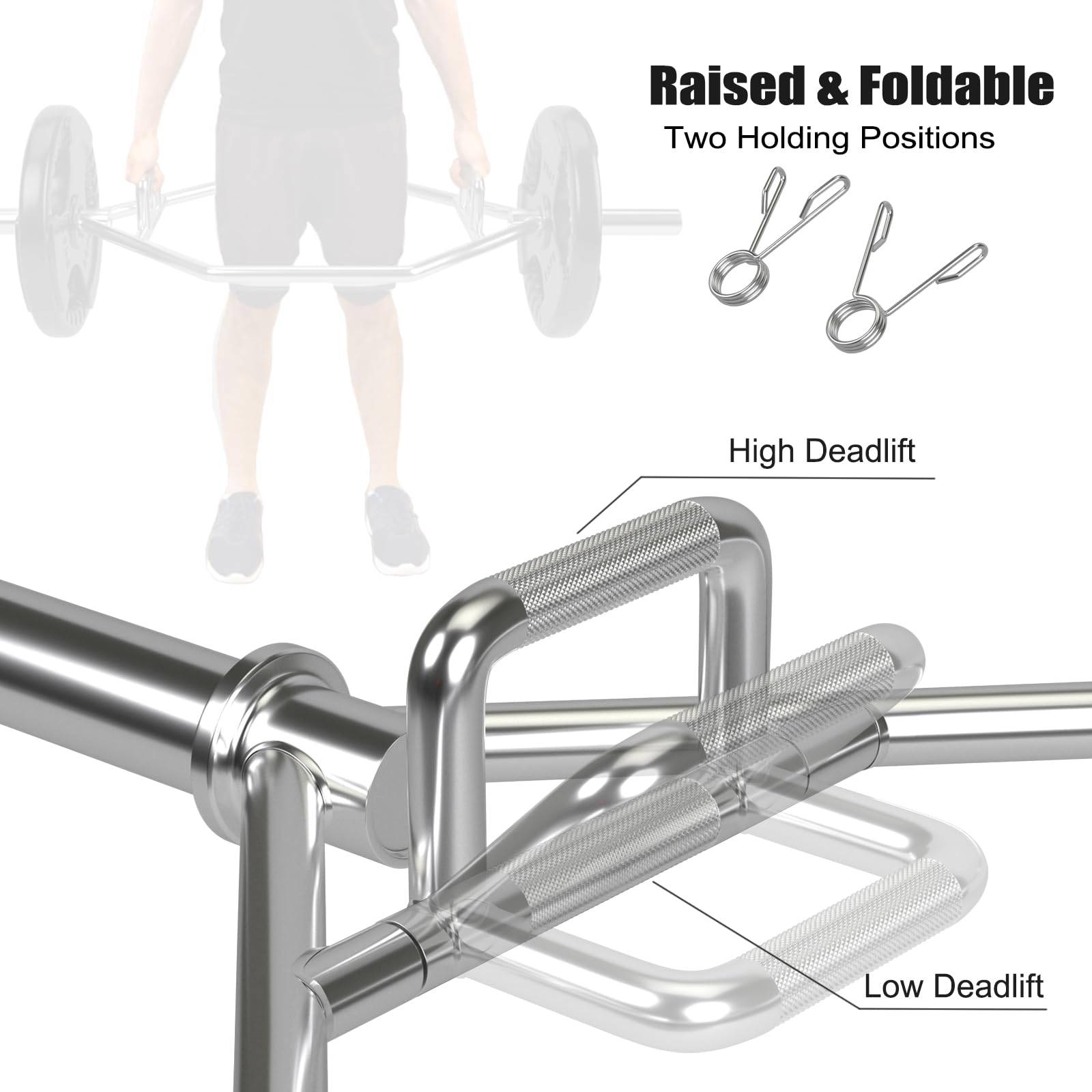 KOMFOTTEU Trap Bar, Manubrio Esagonale con Manico Pieghevole, Barbell Barra Olimpica, Hex Bar Deadlift in Acciaio con Chiusura a Molla, fino a 363 kg per Casa e Palestra, Ø 50 mm