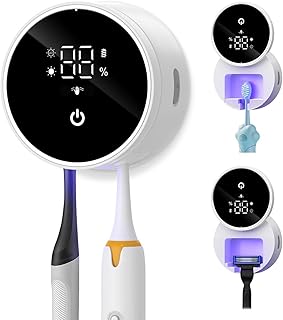 UV Desinfektions Zahnbürstenhalter, Zahnbürstenhalter Elektrische mit Trocknen,Timing, LED-Bildschirm,Wiederaufladbare Wandmontage,mit 2 Zahnbürstenschlitzen