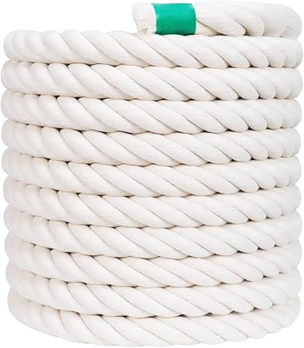 Cuerda de algodón retorcida, 1 pulgada x 50 pies, cuerda blanca natural, cuerda suave y gruesa para columpios, barandillas, náutico, decoración del
