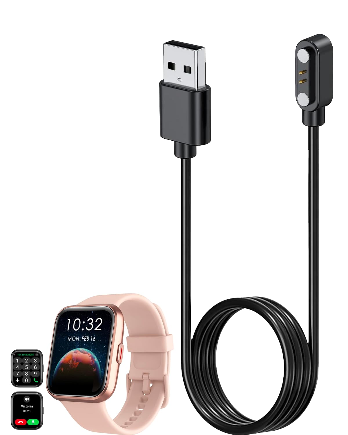 Chargeur de montre intelligente pour Bgulong 100 cm 2 broches USB portable câble de charge magnétique cordon pour montre intelligente Bgulong
