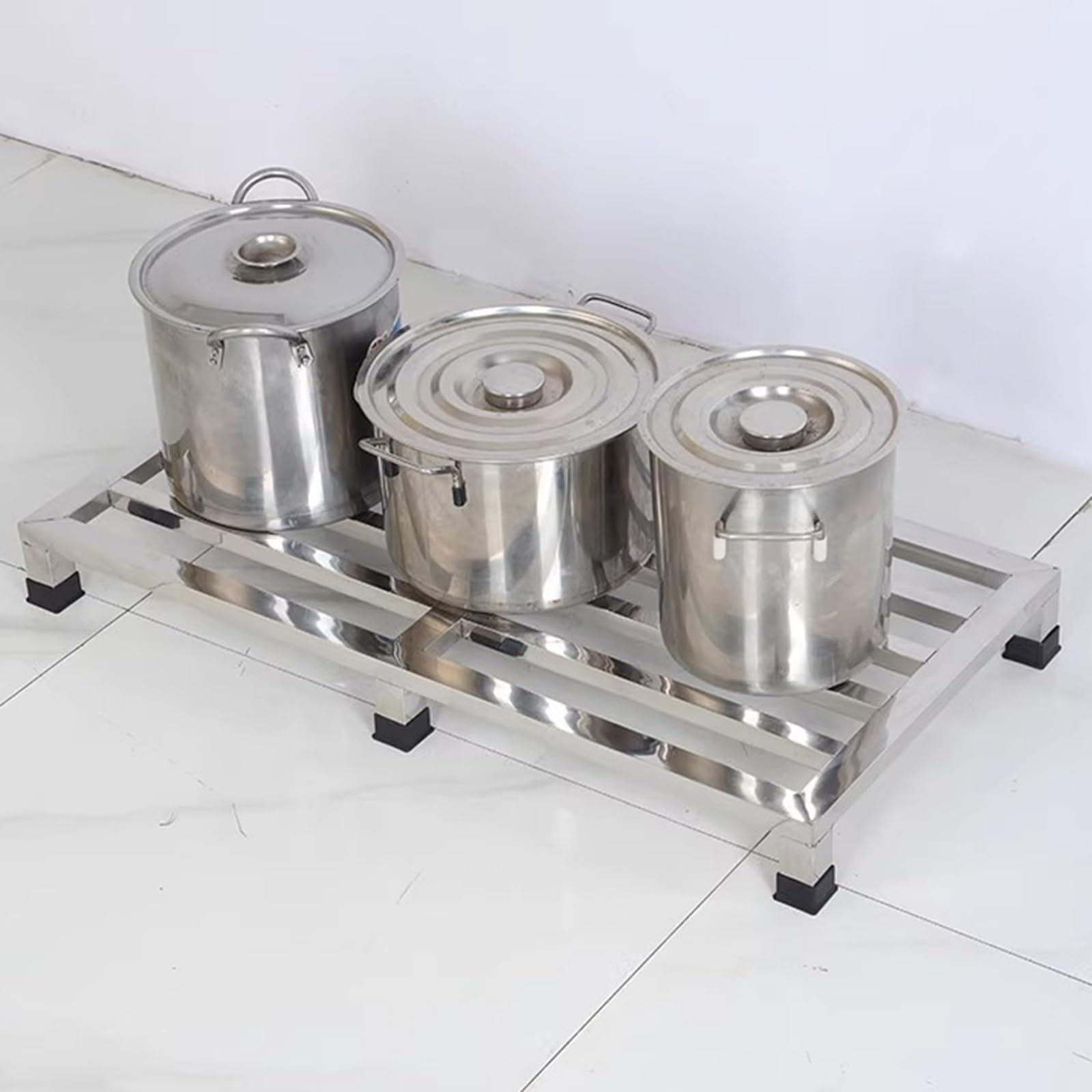 WIGING Pallet in Acciaio Inossidabile Carico Rack di Stoccaggio, Mobili Base per Elettrodomestici, Pallet da Pavimento per Magazzini Garage Cucine Negozi(60x90x10cm)
