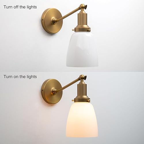 Miniatura 8 de Permo Aplique individual industrial vintage para montaje en pared con cúpula ovalada de 5.5 pulgadas, pantalla de vidrio blanco leche, aplique de