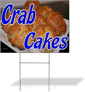 Fastasticdeals Weatherproof Yard Sign Crab Cakes Restaurant Food Bar Blue Lawn Garden Pastries 18x12 Inches 2 Sides Print